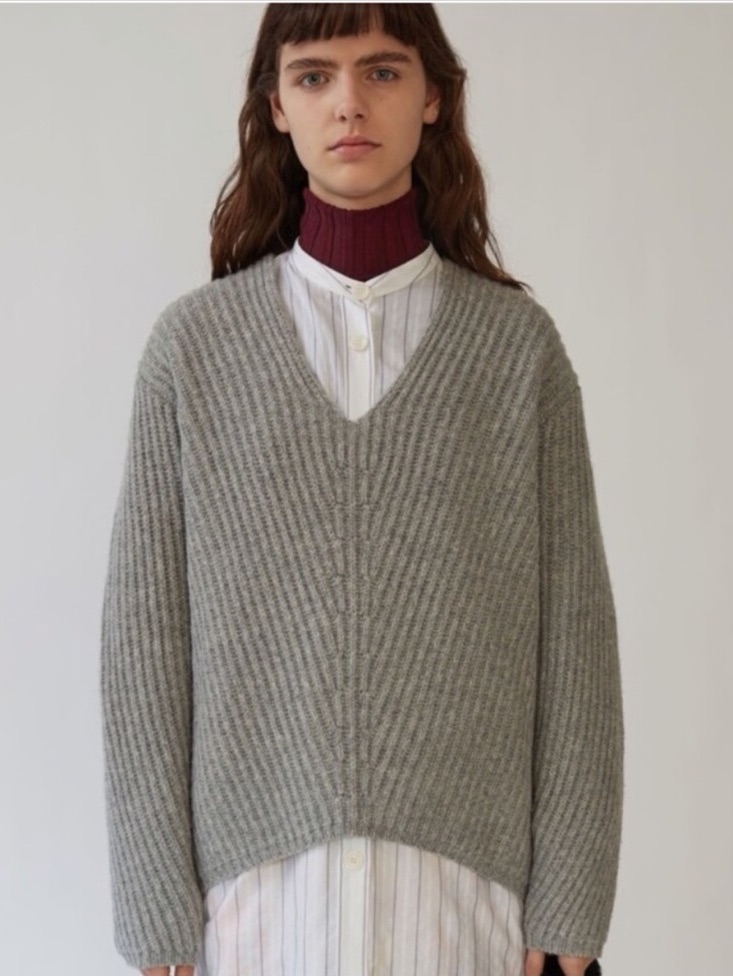 Acne Studio 100% Wool Deborah Women’s Grey V-Neck Ribbed Sweater